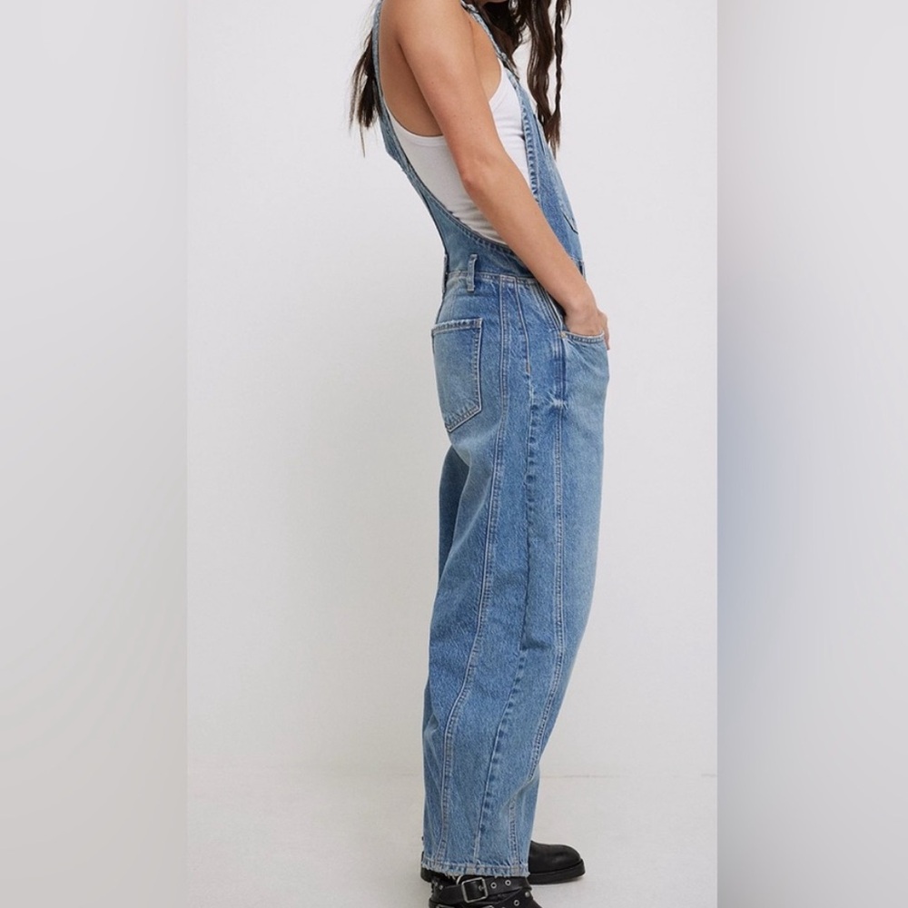 We The Free Good Luck Denim Square Neck Barrel Leg Overalls, SIZE MEDIUM - Picture 3 of 10